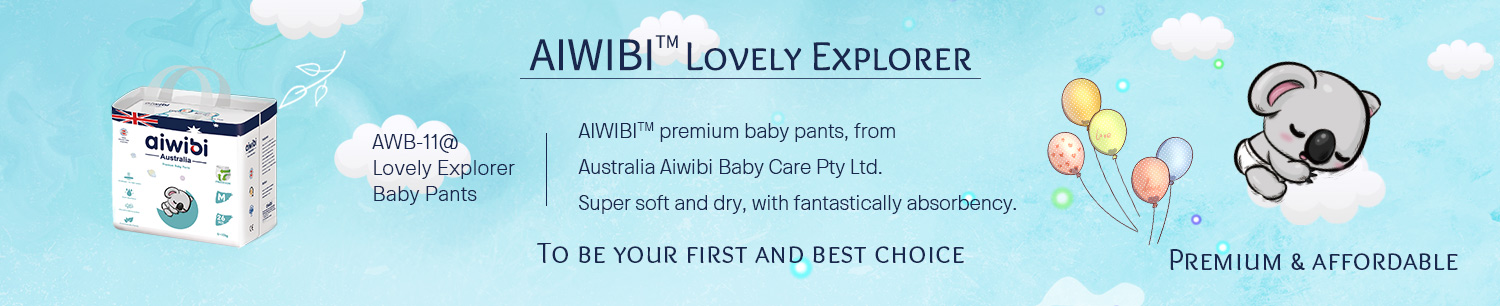 Disposable AIWIBI Breathable Baby Pants Q Shape With Super Soft Embossed Pearl Topsheet